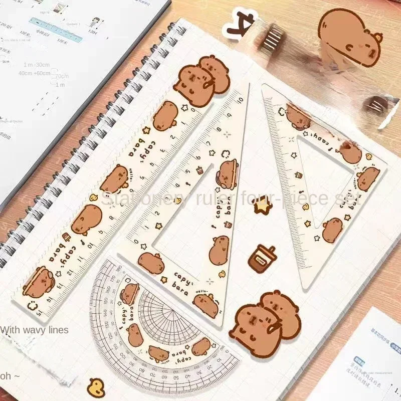 Acrylic Capybara Rulers 4pcs/set Creative Drawing Tools Cute Cartoon Soft Ruler Set Office Supplies Square
