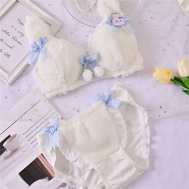 Japanese Kawaii Style Bra Set for Girl Cartoon Lolita Bra and Panty Sets  Sweet Pink Soft