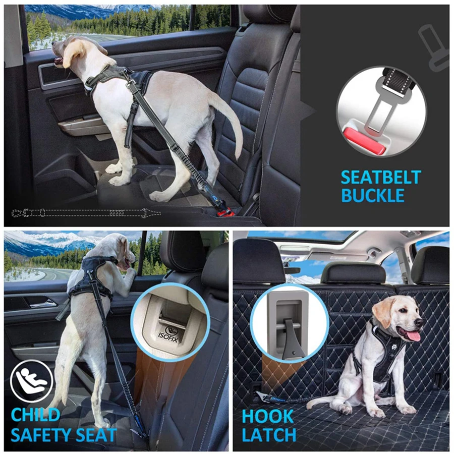 Dog Safety Rope Medium to large dog pet safety rope reflective buffer extendable pet car safety belt multifunctional hook