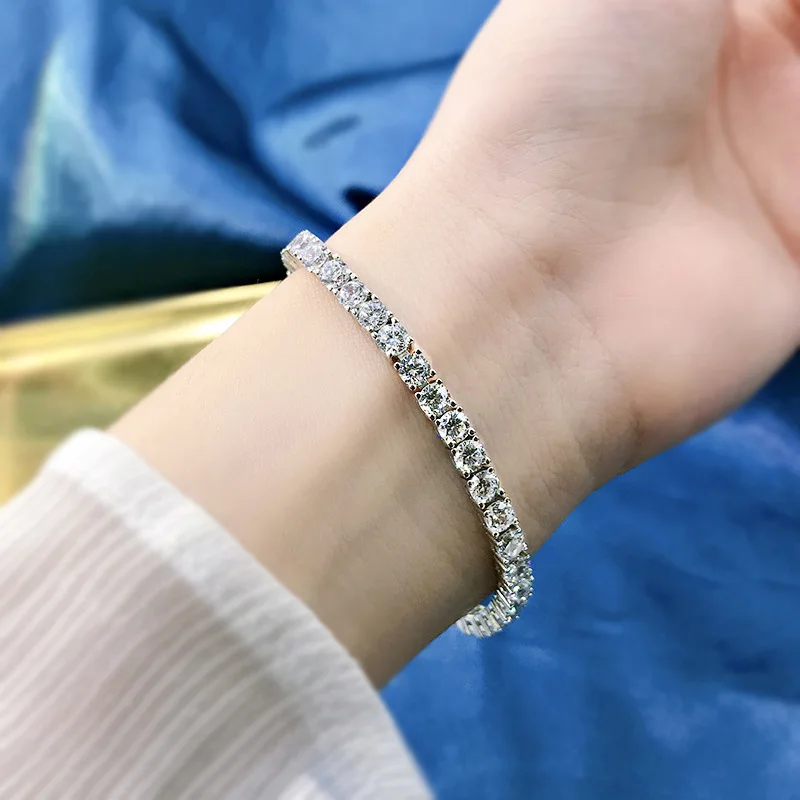 Moissanite Tennis Bracelet with Certificate 925 Sterling Silver Plated Gold Bracelets 3/4/5/6.5mm Diamond Bangle for Women Men