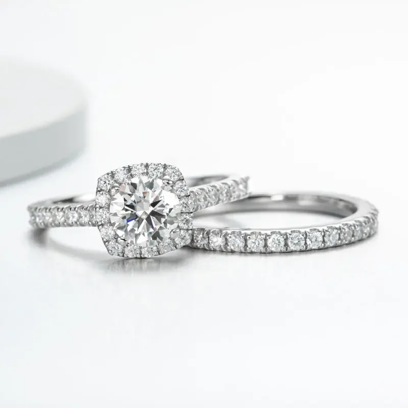 Total 2.18ctw Moissanite Wedding Rings Set For Women VVS D Color Round Cut Solid 925 Silver Lab Created Diamond Engagement