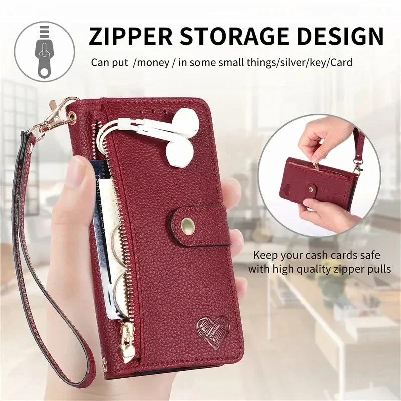 Luxury Leather Crossbody Zipper Wallet Phone Case with Lanyard