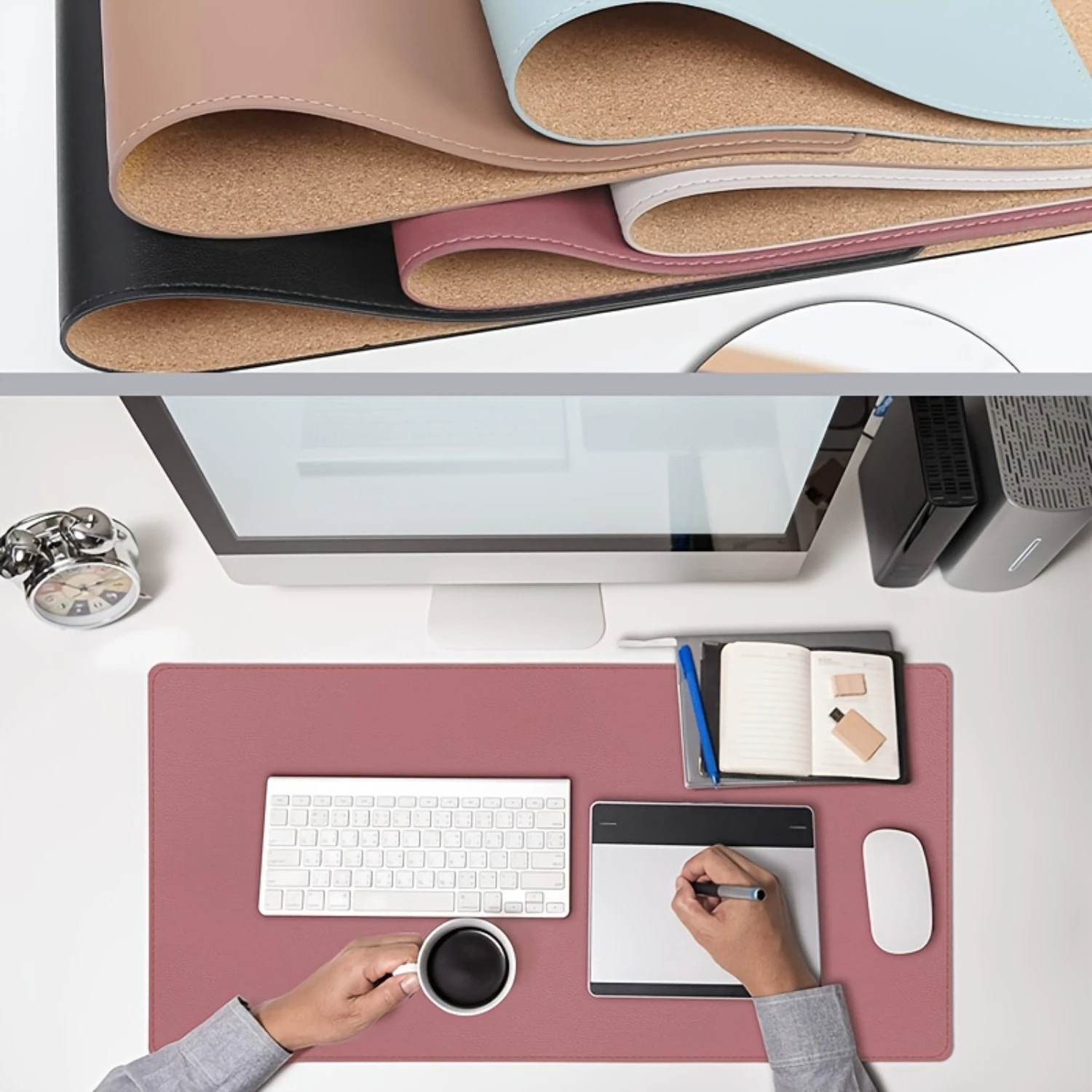 Upgrade Your Workspace with a Luxurious Double-Sided Desk Pad-Natural Cork & Leather!