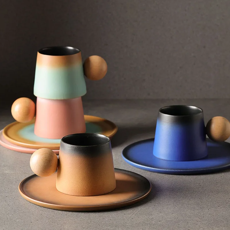 French-Style Ceramic Coffee Mug & Saucer Set - Vintage Luxury Afternoon Tea Set, Unique Artisan Gift for Boutique Home Decor