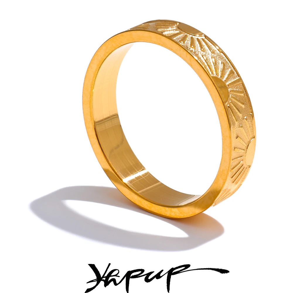 Yhpup Minimalist Stainless Steel Sun Round Finger Ring