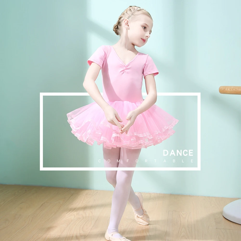 Girls' Cotton Dance Dress Bow Backless Ballet Pompadour Skirt Integrated Open Training Dress Dance Clothes