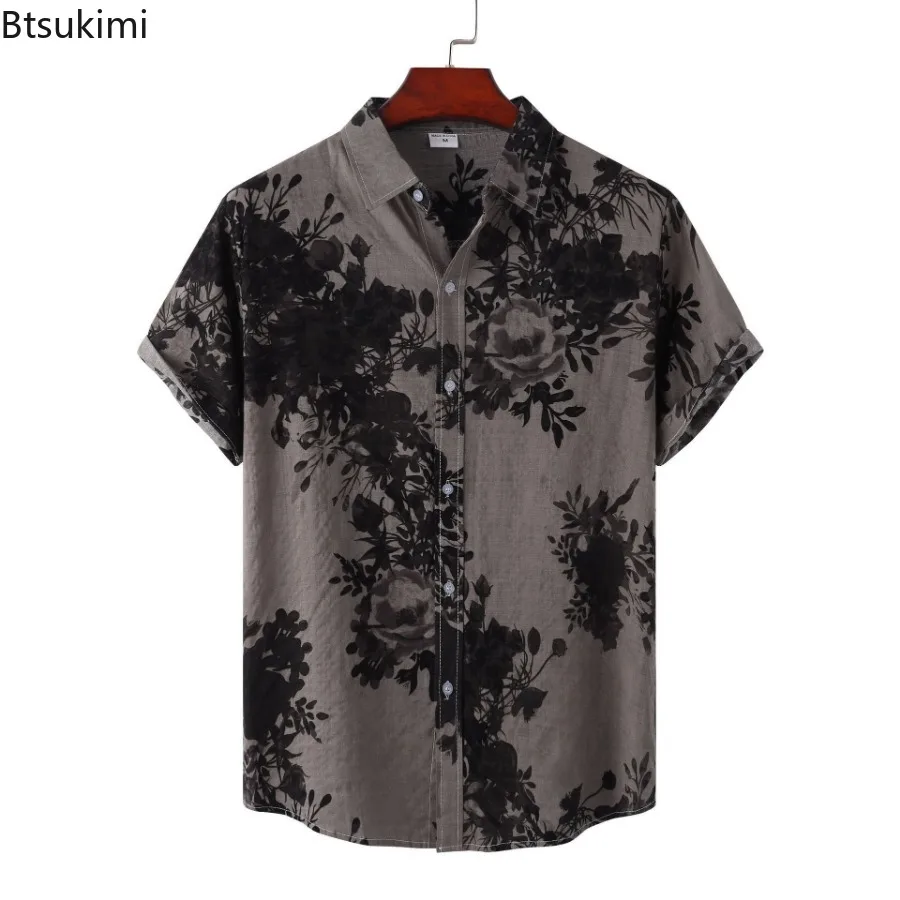 2024 Floral Printed Hawaiian Shirts Men's Summer Beach Short-sleeved Shirts Fashion Vintage Men Leisure Vacation Clothing Blouse