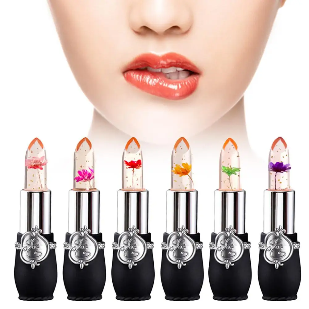 Flower Jelly Transparent Waterproof Discoloration Lipstick Lipstick Temperature Lips 6 God Lasting Discoloration Colors L2O7 journamm 40pcs pack transparent pet flower stickers decor journaling diy scrapbooking waterproof stickers collage stationery