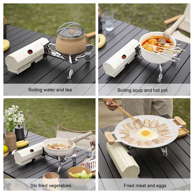 Portable camping stove with adjustable control valve and included ignition device