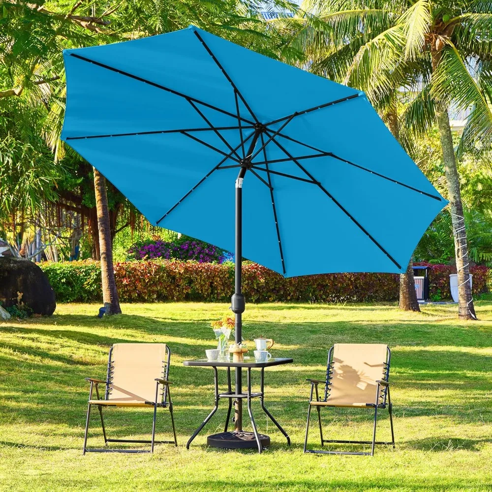 11FT Solar Powered Umbrella Outdoor Patio Umbrella with 32 LED Lights and 8 Ribs - UV Protection Table Sunshade for Pool 6