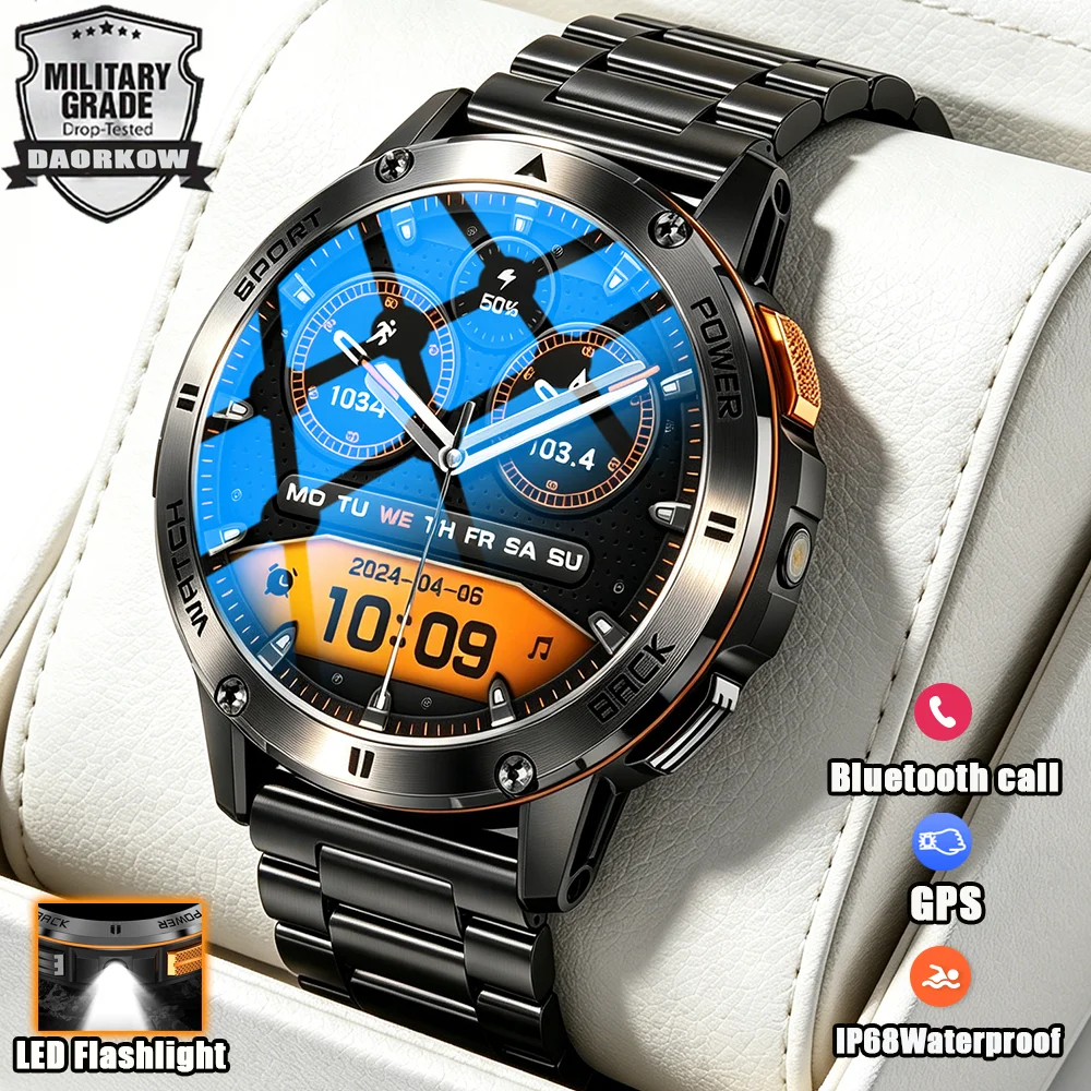 2026 NEW Outdoors Smartwatch GPS LEDFlashlight Waterproof Wireless Call Sports Modes Tracker Heart Rate Compass HD screen MAN 1