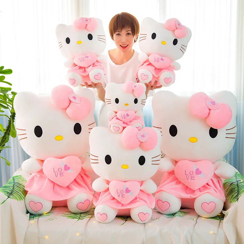 Sanrio Anime Kawaii Hello Kitty Plush Toy Pink Bowknot Dress Peluche Doll Cute Decorate Pillow Children Birthday Xmas Gifts