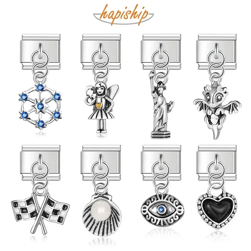 Stainless Steel Bracelet Hapiship Daisy Heart Eye Shell Dinosaur Charm Links Fit 9mm Jewelry Making