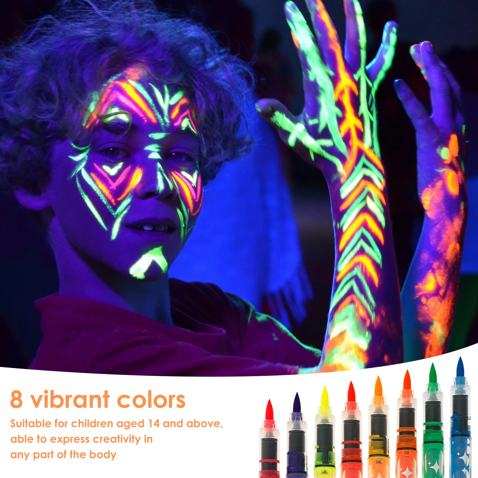 8Pcs Face Paint Marker Glow In The Dark Face Paint Kit Sweat-proof Body Painting Pen Washable Temporary Tattoo Marker for Adults