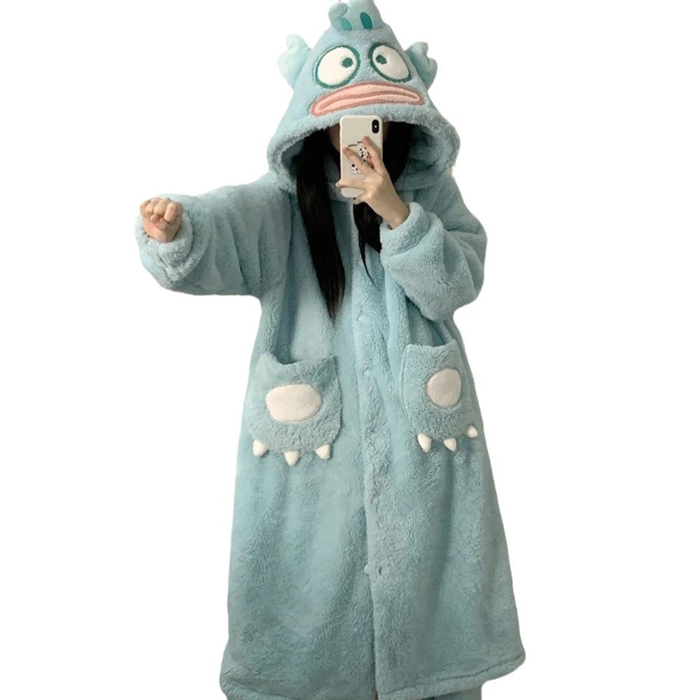 

Женский пижамный комплект, теплая Милая Ночная рубашка с капюшоном, костюм для косплея клоуна, рыбы, животного, зимняя фланелевая Милая Домашняя одежда, мягкие халаты