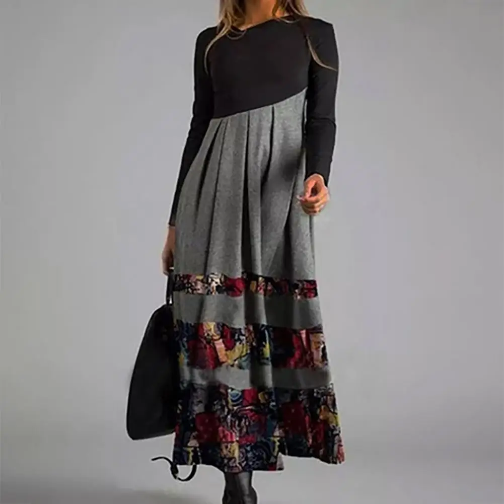 

Printed Long Deep V-neck Dress Swing Hem Ladies High Waist Large Hem Pleated Women Dresses Mori Girl Style Gradient 3D Pattern