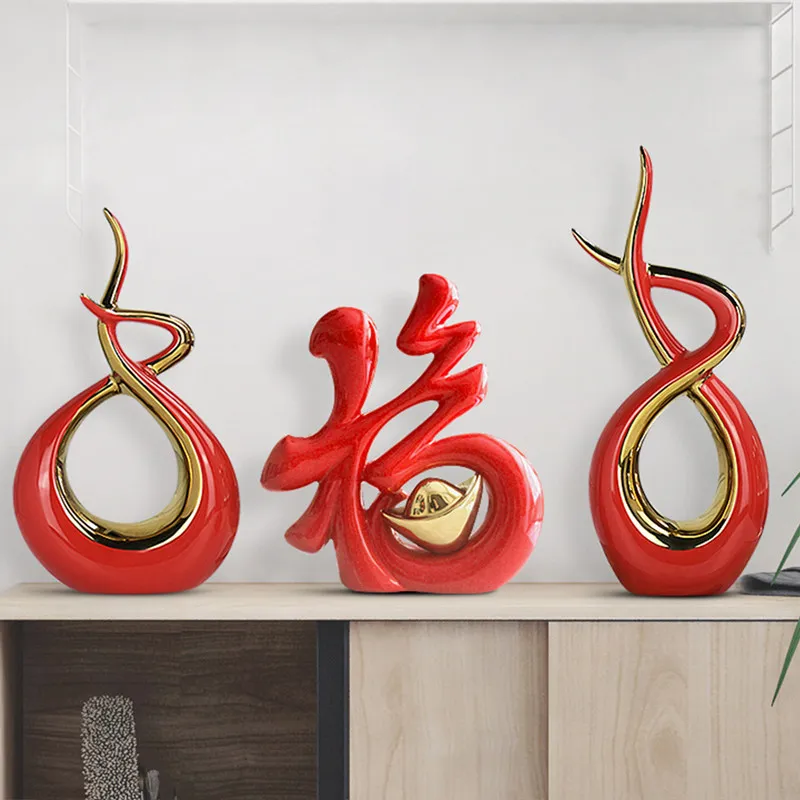 

Modern Ceramic Red Lucky Mascot Ornaments Home Livingroom Desktop Furnishing Decoration Store Table Accessories Gifts Crafts