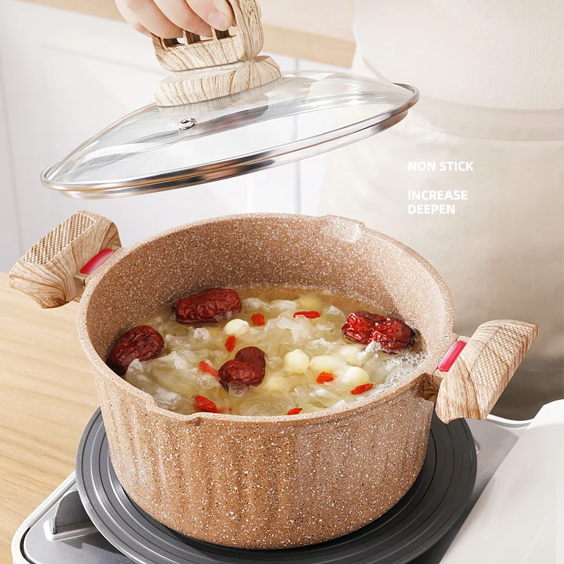 

20cm Maifan Stone Wok Non-Stick Soup Pot With Lid Household Induction Cooker Binaural Stew Pot Cookware For Kitchen