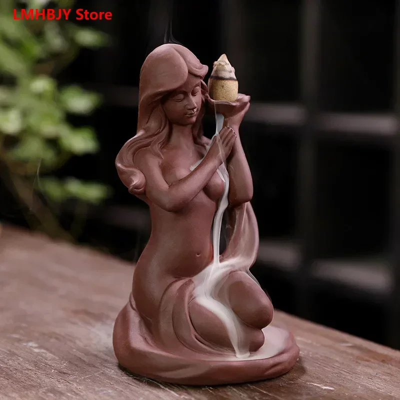 

LMHBJY New Purple Sand Mermaid Regurgitated Incense Burner Home Decoration Sandalwood Aromatherapy Burner Ornaments