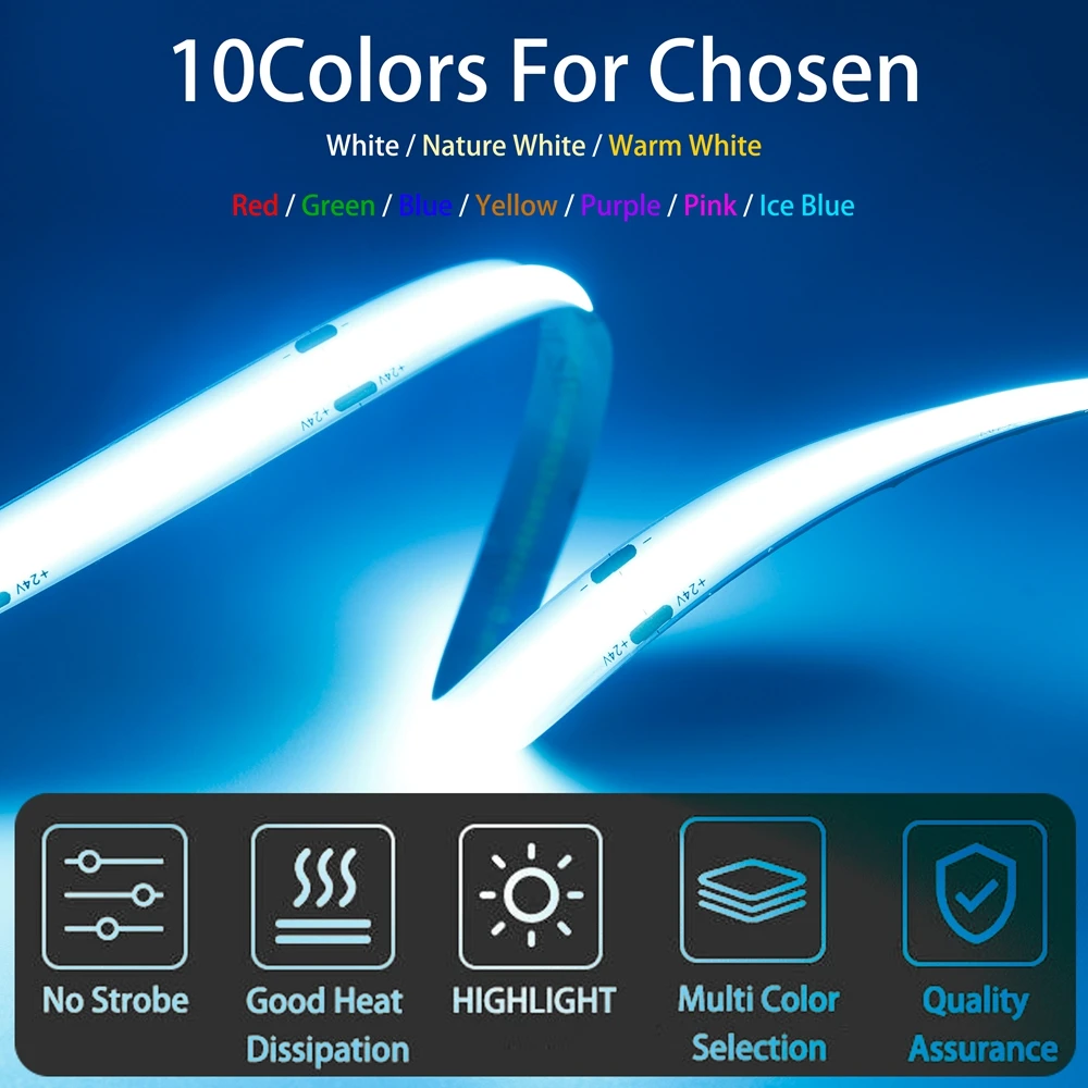 COB LED Strip Light High Density Linear Flexible Tape 480/528Leds/m Warm Nature