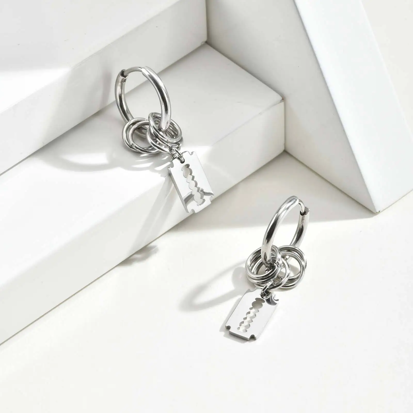 Fashion Hoop Earring for Men Boys,Stainless Steel Blade Huggies Hoop Earring,Hip Hop Punk Jewelry Gift