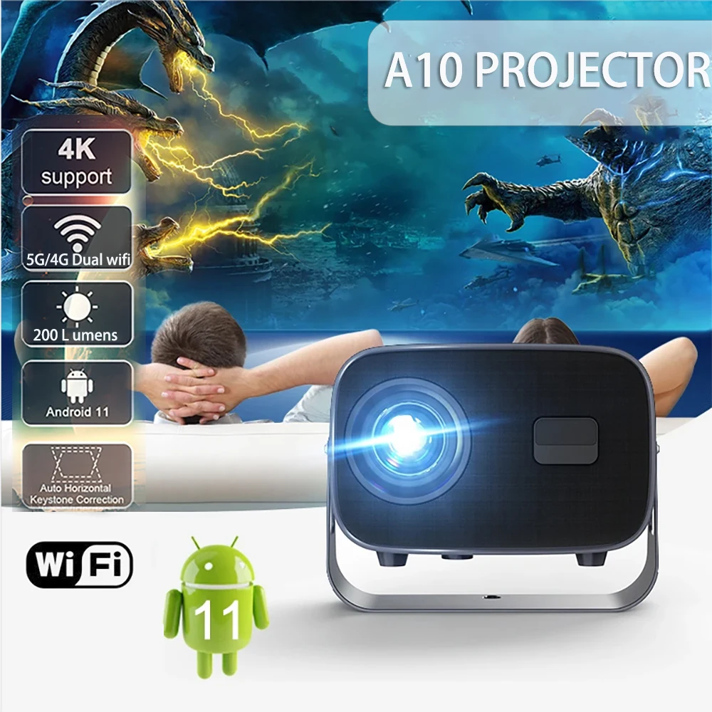 A10 Rotating Pan Tilt Convenient Projector Android 11 8GB RAM 4K