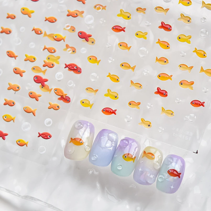 Little Red Fish Jelly Summer Goldfish Carp Ocean Beach Mermaid Sea Shiny Small Koi Soft Relief Nail Art Stickers Manicure Decals 4