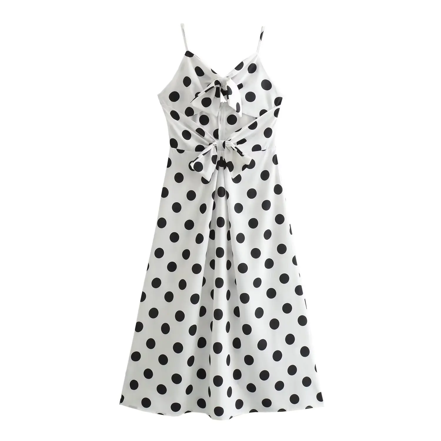 

Hollow Dot Bow Sexy Spaghetti Strap Dress Casual Slim Sleeveless Backless Midi Dress Summer 2024 Women's Fashion