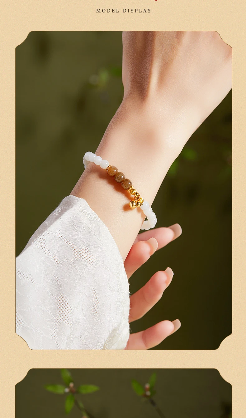 Weißes Hotan-Jade-Armband, luxuriöser, fortschrittlicher Handschmuck für Damen, verstellbar, mehrere Stile, Originalprodukte-Armband – Detail 9