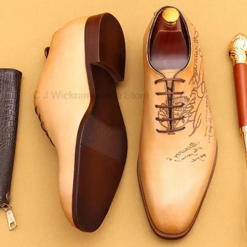 

Italian Design Genuine Leather Men Wedding Carving Brogue Shoe Lace Up Formal Dress Shoes Party Office Brown Oxford High Quality