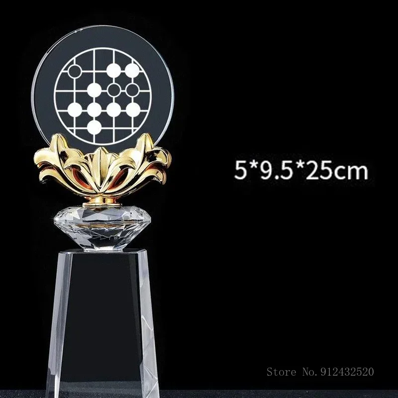 Customized Go Crystal Trophy Excellent International Chess Gobang Checkers Competition Homedecor Award Honor Lettering Medal 1Pc