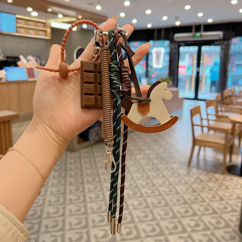Chocolate Braided Rope Bag Decoration High-grade Keychain Trojan Horse Pendant For Phone Bag Accessories