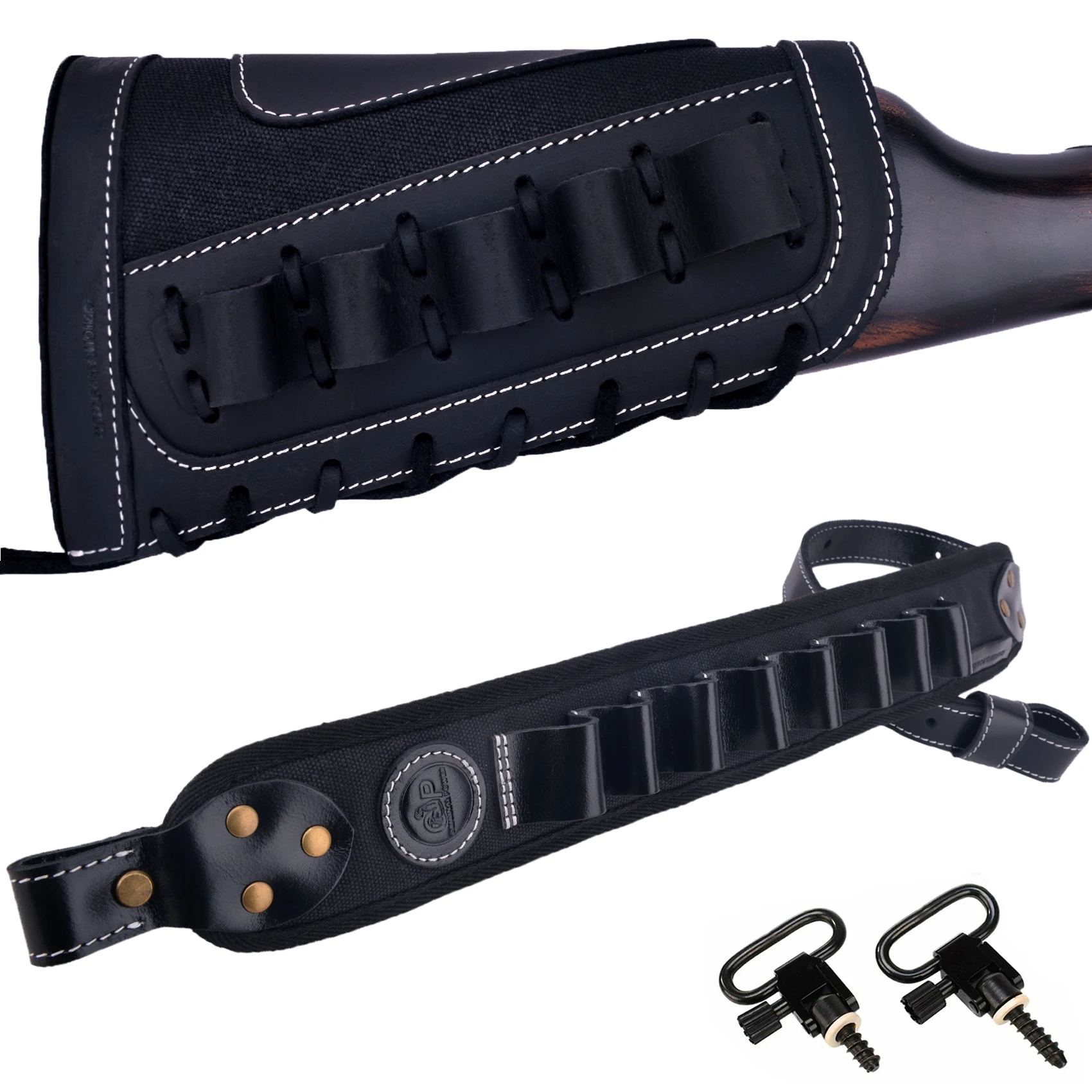 

Hunting Accessories Leather Rifle Gun Sling Classic Strap and Shotgun Buttstock Cartridge Ammo Holder For 12 Gauge