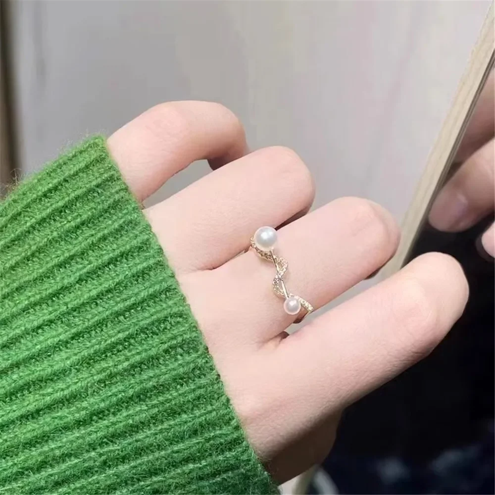 

Жемчужные мини-аксессуары «сделай сам», кольцо из чистого серебра S925, пустой держатель, двойные бусины, набор золотых и серебряных ювелирных изделий, подходит для колец 6-8 мм, Z342