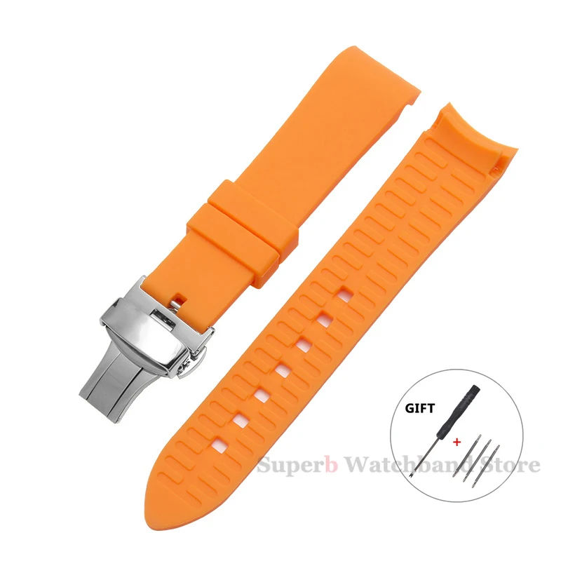 Curved End Universal Silicone Watch Strap - Soft, Waterproof Bracelet with Seiko Butterfly Buckle