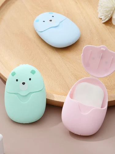 휴대용 일회용 청소 비누 종이, 만화 여행 종이 비누, 귀여운 곰 종이 비누 정제, 여행 비누 시트용, 50 개, 100 개 2