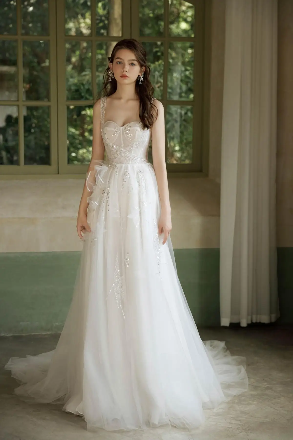 

Элегантные Длинные свадебные платья для невесты, белое анилированное платье без рукавов, с бретельками из бисера, кружевные свадебные платья для торжества