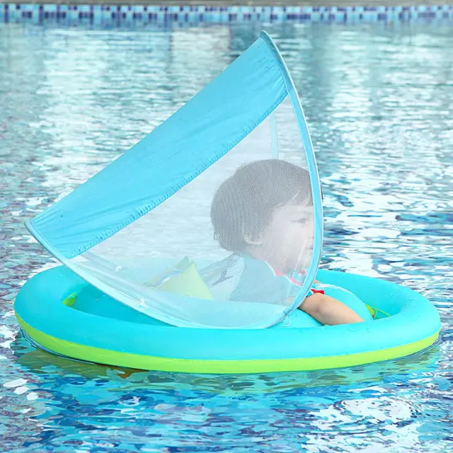 Baby Pool Float Baby Swim Float With Canopy Inflatable Inflatable Swim Ring Sun Protection Water Toys For Toddler Kids Outdoor 4