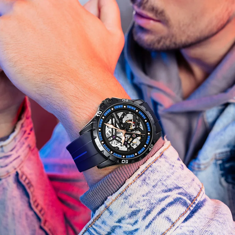 Mark Fairwhale Trendy Fashion Watch Men's Hollow Mechanical Watch Cool Waterproof Night Light