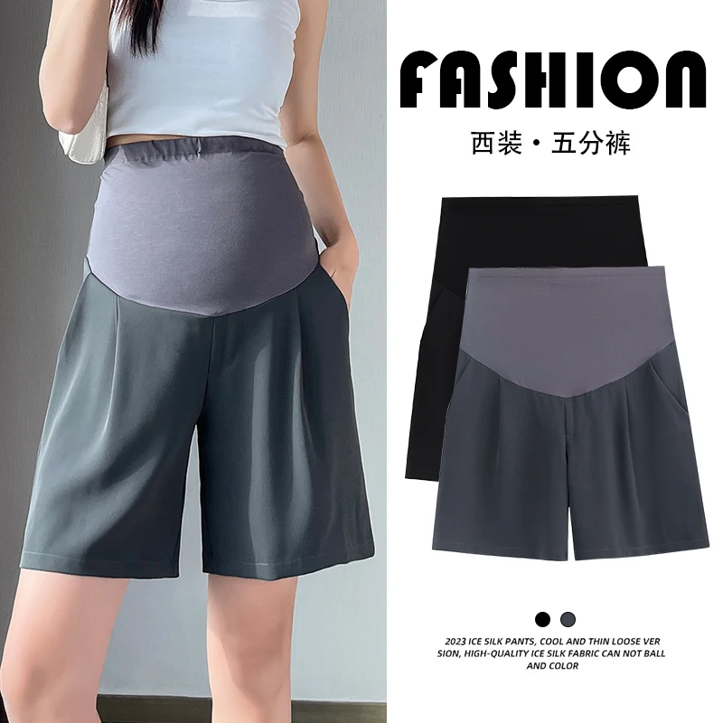 Plus Size Maternity Summer Shorts Thin Out Wear Knee-length High Waist Pregnant Women's Suits Pants Pregnancy Belly Trousers 4