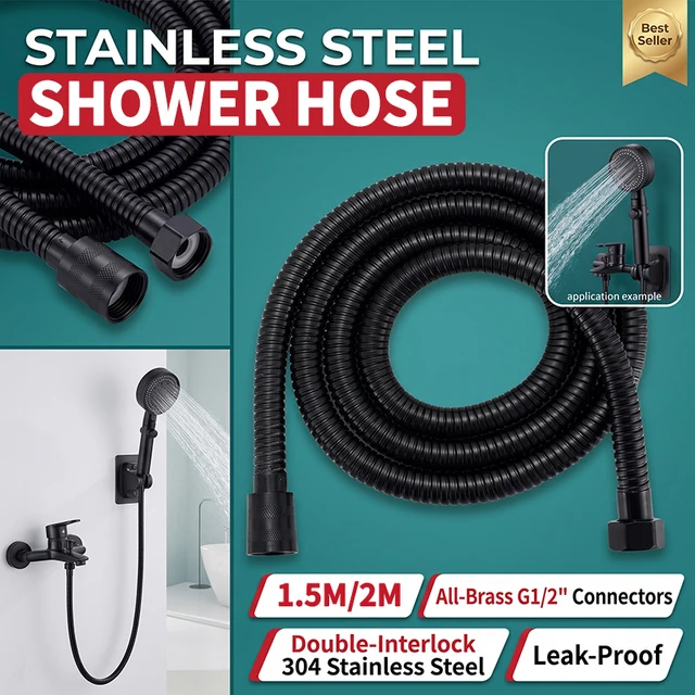 Black Stainless Steel Shower Hose 1.5M/2M Flexible Anti-winding Bathroom Water Pipe G1/2 Interface Explosion-proof Shower Tube 2