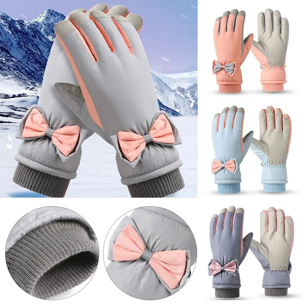 

Windproof Women Plush Gloves Fashion Full Finger PU Fleece Snowboard Ski Gloves Waterproof Snow Gloves Winter Warm