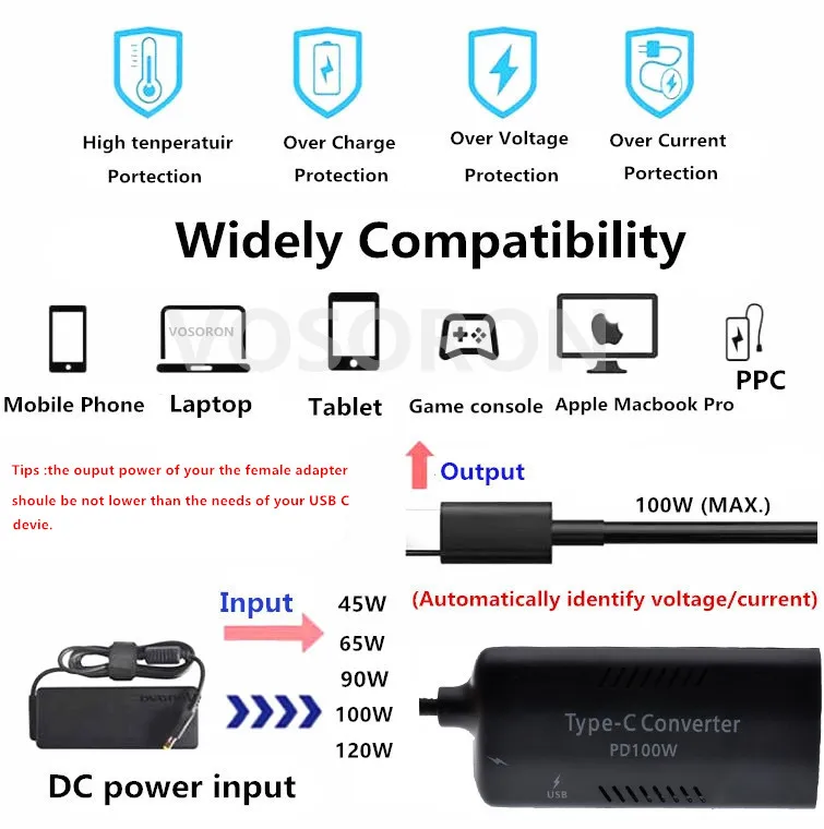 dc para usb pd adaptador de alimentação conversor para macbook lenovo hp huawei telefone portátil tipo cabo de carregamento conector
