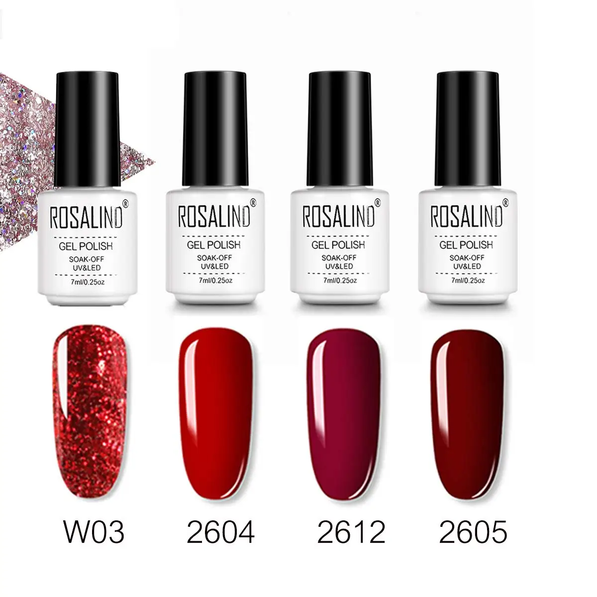 ROSALIND 4PCS Gel Polish Set 7ml Soak Off Nail Gel Red Series Shiny Bright For Nail Art Design LED/UV Lamp Need Base Top Gel 2