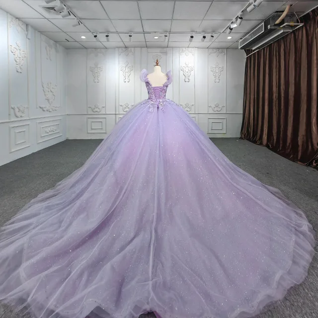 Quinceanera Dresses Ball Gown Flower Vestidos De 15 Años Purple Beading 0-neck pearls DY9941 Evening Party Dress 2022 Bar Mitzv 2