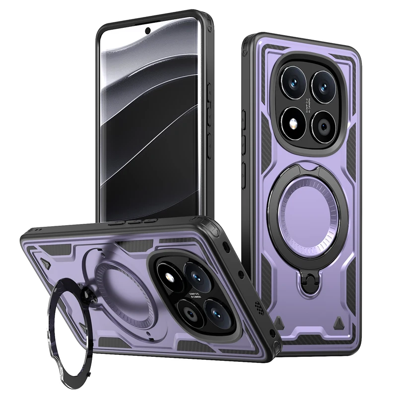 Military Drop-Proof Hard Case with 360° Adjustable Ring Stand