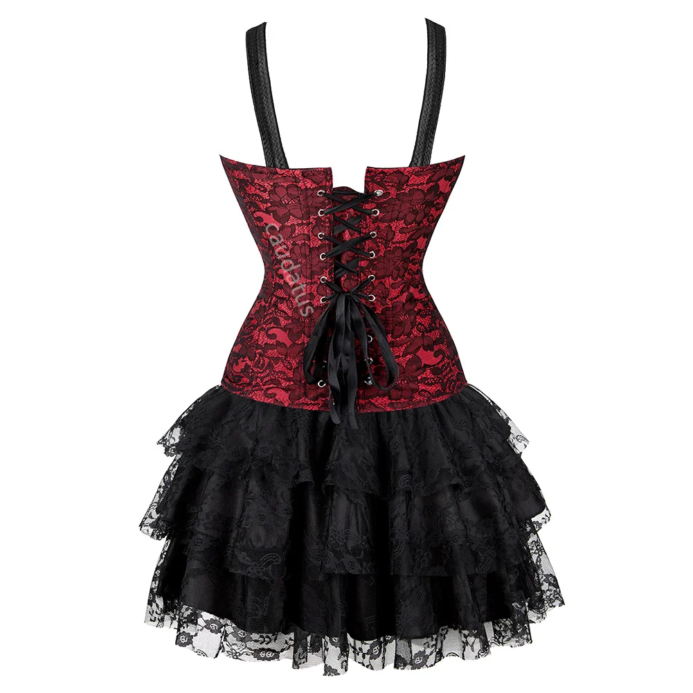 Corset Dress Plus Size Tutu Skrits Set With Lace Strap Zipper Costume Party Sexy Burlesque Ladies Outfit Gothic Halloween Red