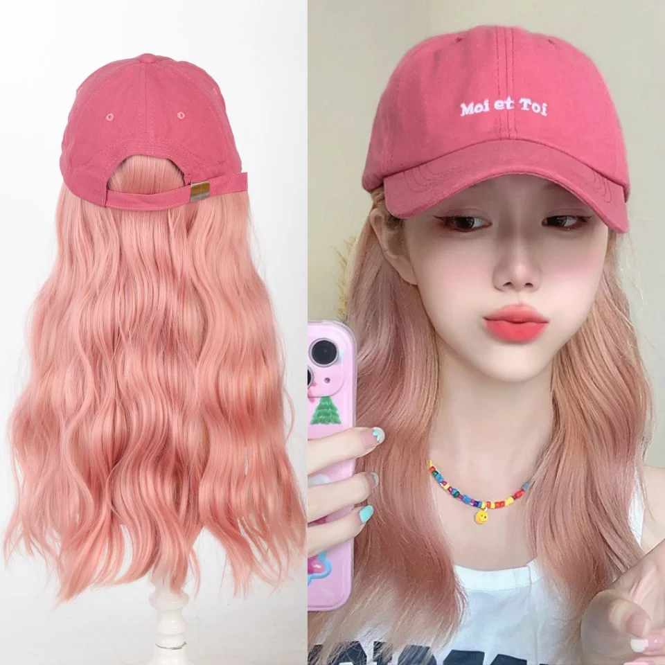 Pink Synthetic Hair Extensions Fluffy Long Wave Wig for Women
