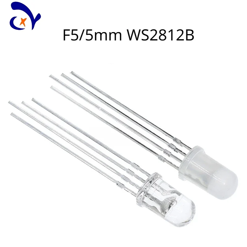 WS2812B Plug-in Lamp Beads F5RGB Built-in IC 5V Programmable Direct Insert 5MM Color Full-color LED 50PCS