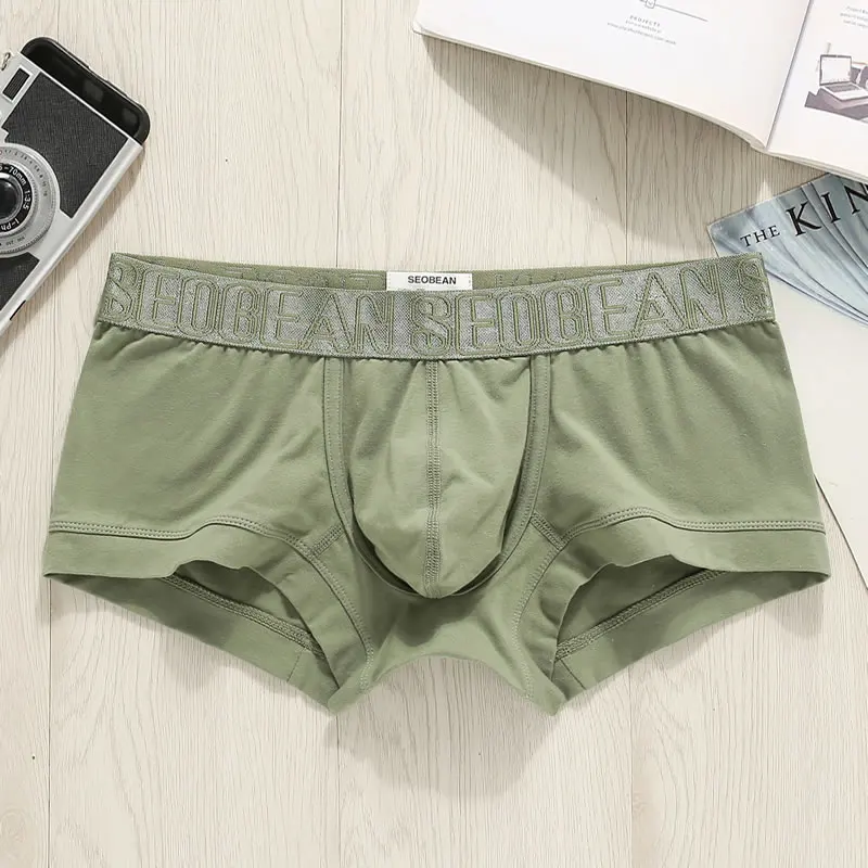 

SEOBEAN Men's Boxer Underpants Low Rise Tight Cotton Breathable U Raised Design Simple Boys' Sports Solid Color